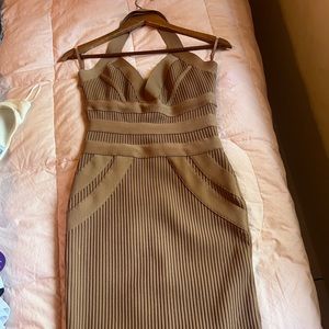 Mocha halter mid length bandage dress